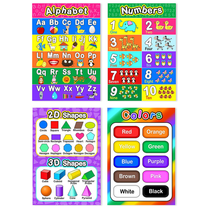 Educational Preschool Poster for Toddler and Kid with Glue Point Dot for Nursery Homeschool Kindergarten Classroom - Teach Numbers Alphabet Colors Days and More 16 x 11 Inch (12 Pieces, English Style) - NewNest Australia