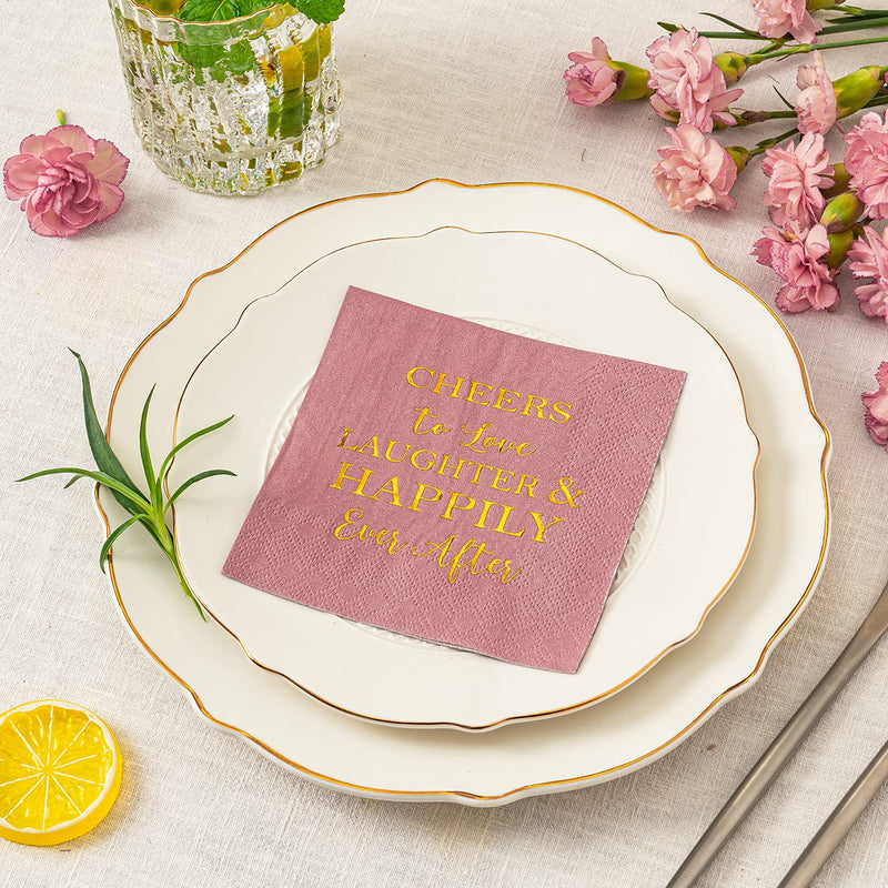 Crisky Dusty Rose Bridal Shower Napkins Disposable Cocktail Napkins Gold Foil Beverage Desert Cake Napkins Engagement Party Decorations & Wedding Shower, Rehearsal Dinners Napkins [50 pcs, 3-ply] - NewNest Australia