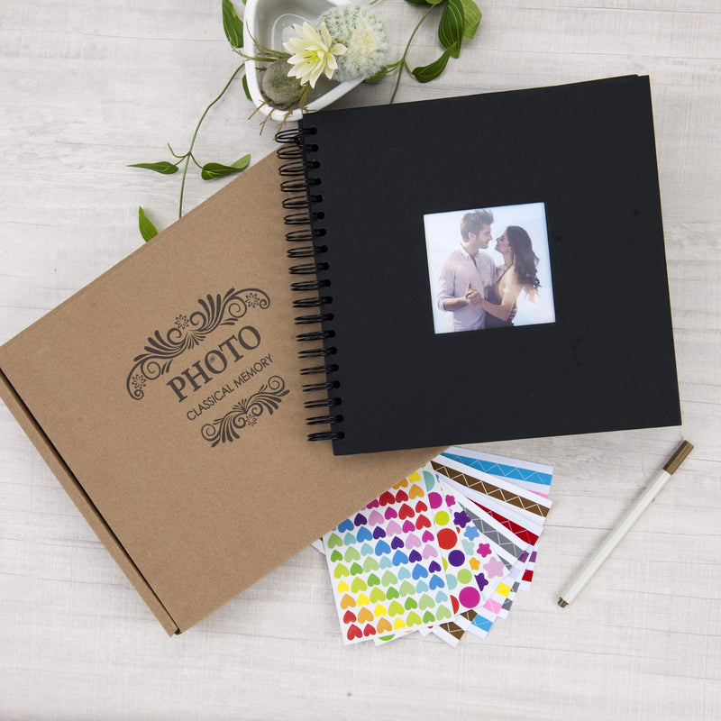 8 x 8 Inch Small DIY Scrapbook Photo Album with Cover Photo 80 Pages Hardcover Craft Paper Photo Album for Guest Book, Anniversary, Valentines Day Gifts (Black, 8 x 8 inch) Black - NewNest Australia