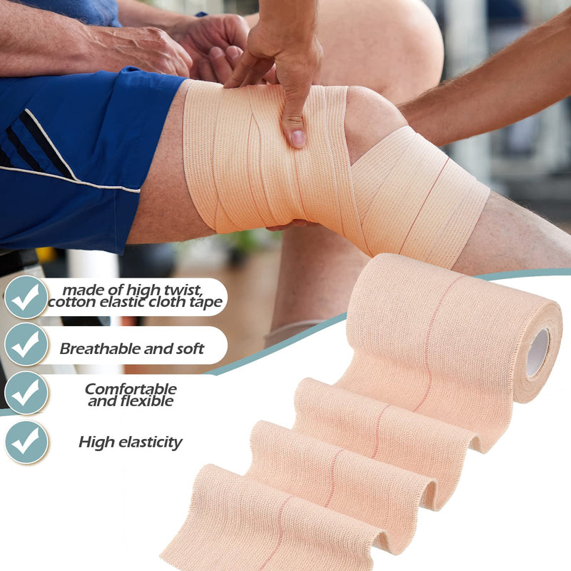 2 Rolls Adhesive Elastic Tape Bandage Tape Wrap Flexible Stretch Bandages for Sports Ankle, Knee and Wrist Sprains(Beige,4 Inch Wide) Beige 4 Inch Wide - NewNest Australia
