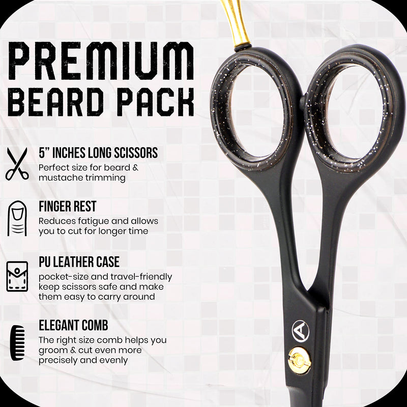 ASIPRO Beard Scissors Men 5"/12.7cm Complete Beard Care Set Including Beard Comb, Mustache Comb and Faux Leather Case, Mustache Scissors Professional Beard Scissors Stainless Steel Beard Scissors Hair Scissors for Beard - NewNest Australia