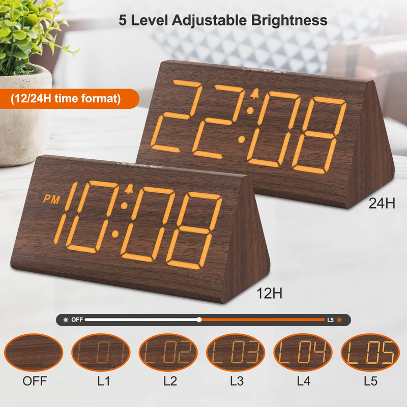 DreamSky Wooden Digital Alarm Clocks for Bedrooms - Electric Desk Clock with Large Numbers, USB Port, Battery Backup Alarm, Adjustable Volume, Dimmer, Snooze, DST, 12/24H, Wood Décor - NewNest Australia