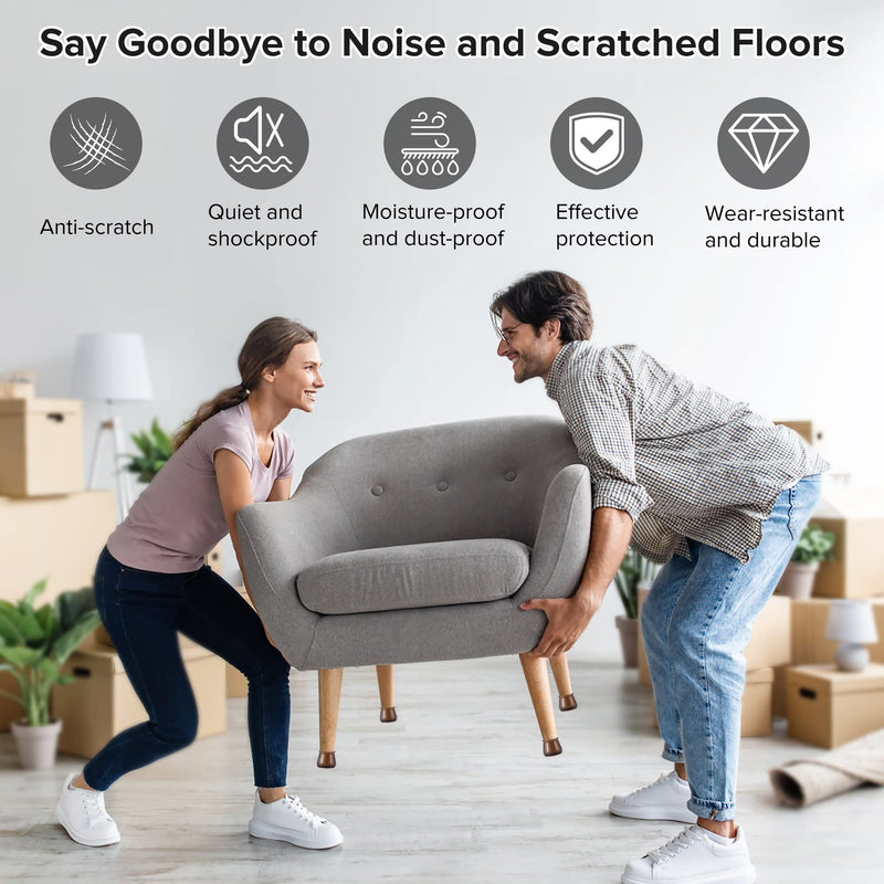 24PCS Upgraded Silicone Chair Leg Floor Protectors for Hardwood Floors, Rubber Chair Feet Protector, Felt Bottom Furniture Leg Pads, Anti-Slip Round&Square Cap Covers to Scratch and Reduce Noise Black Clear - NewNest Australia