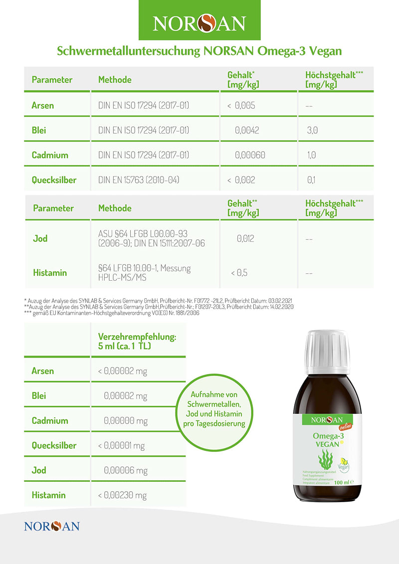 NORSAN Premium Omega 3 Vegan high dosage pack of 2 (2x 100ml) / 2000mg, daily dosage/algae oil rich in EPA & DHA 800 IU vitamin D3 / 100% vegan oil sustainable cultivation 100.00 ml (pack of 2) - NewNest Australia