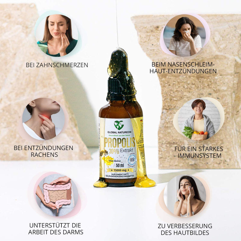 Global Natureon Propolis-In-Water Solution Extract 30% (50 Ml) Tincture 15000 Mg Polyphenols, Flavonoids And Bioflavonoids, Terpenes, 100% Natural, Alcohol Free, 185X Higher Bioavailability - NewNest Australia