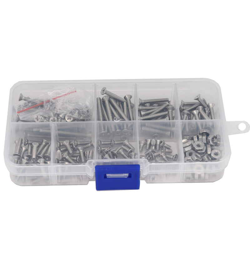 binifiMux 240pcs #4-40 Flat Phillips Countersunk Head Machine Screws Hex Nuts Assortment Kit 304 Stainless Steel, 1/4" 3/16" 5/16" 3/8" 1/2" 5/8" 3/4" 1-1/4" - NewNest Australia