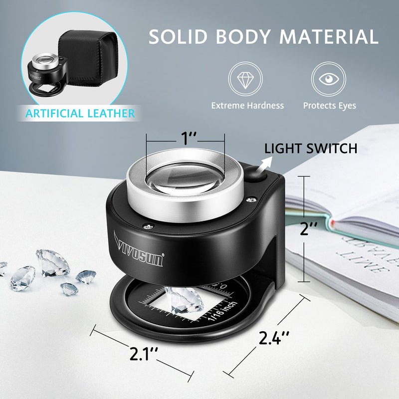 VIVOSUN 30X Rechargeable Loupe Magnifier with White LED Light and Purple Light, Portable Magnifying Glass with Optical Glass Lens&Scale for Jewelry, Textile and Text - NewNest Australia