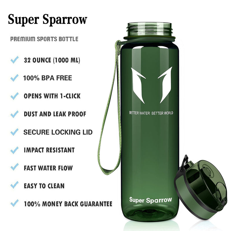 Super Sparrow Sports Water Bottle - 350ml & 500ml & 750ml & 1000ml - Non-Toxic BPA Free & Eco-Friendly Tritan Co-Polyester Plastic Bright-sage 750ml-25oz - NewNest Australia