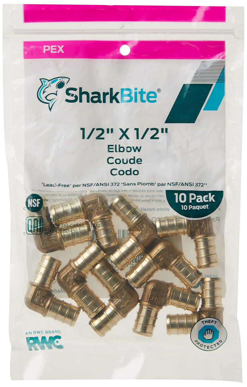SharkBite UC248LFA10 1/2" 90 Degree Elbow PEX Barb Fitting (10-Pack), 10 Pack, Brass, 10 Count - NewNest Australia