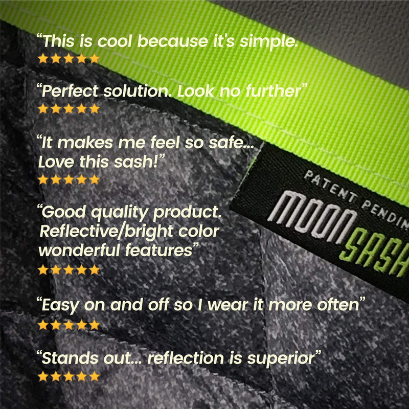 MOONSASH > Made in USA > The Original Reflective Sash for Walking at Night/e-Bikes/Scooters > Reversible, Stylish, Practical > Ditch The Belts, Bands & Vests > Men, Women & Kids > in Yellow & Black XL - NewNest Australia