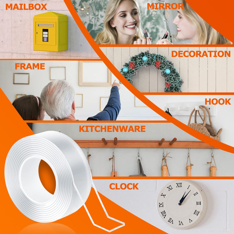 MS WGO Double Sided Tape-Heavy Duty Mounting Tape 1.18in x 9.85ft Removable Double Sided Mounting Tape Transparent Poster Tape Double Sided Tape for Walls Office Outdoor Carpet Home - NewNest Australia