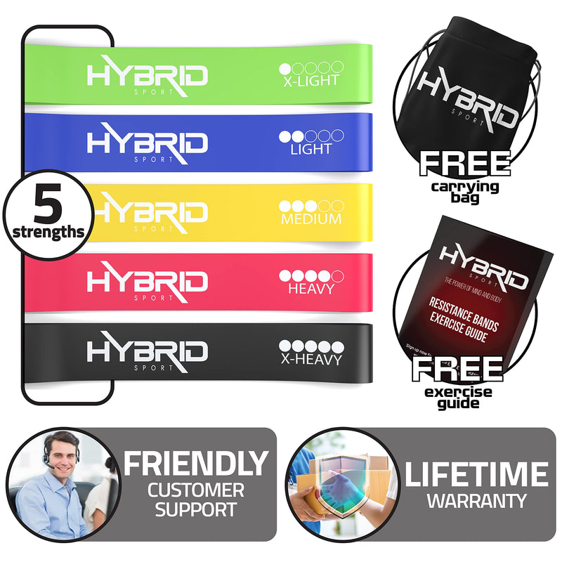 Hybrid Resistance Bands [Set of 5] PREMIUM Skin Friendly | 5 Strength Levels Loop Exercise Bands for Pilates, Training, Physio Therapy, Stretching, Home Gym | FREE Guide and Bag for Men and Women… Mixed - NewNest Australia