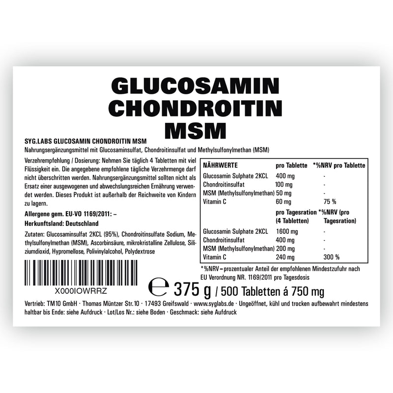 Glucosamine Chondroitin MSM + Vitamin C high dose - 500 tablets for 4 months single - NewNest Australia