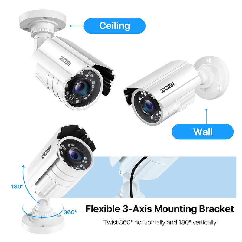 ZOSI 2MP HD 1920TVL Outdoor Indoor Security Camera 1080p (Hybrid 4-in-1 HD-CVI/TVI/AHD/960H Analog CVBS), 24PCS LEDs, 80ft IR Night Vision, Weatherproof Surveillance CCTV Bullet Camera 1 Camera - NewNest Australia