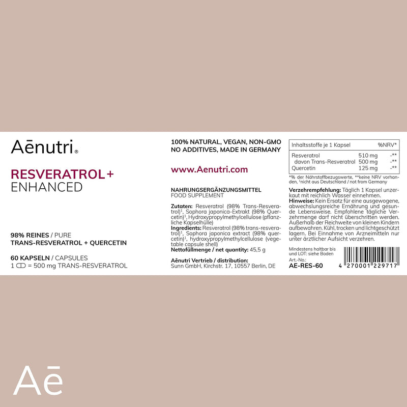 Resveratrol Plus High Dose 500 Mg Premium Trans Resveratrol From Switzerland Per Capsule Optimized Formula With Quercetin Laboratory Tested Quality From Germany 60 Capsules - NewNest Australia