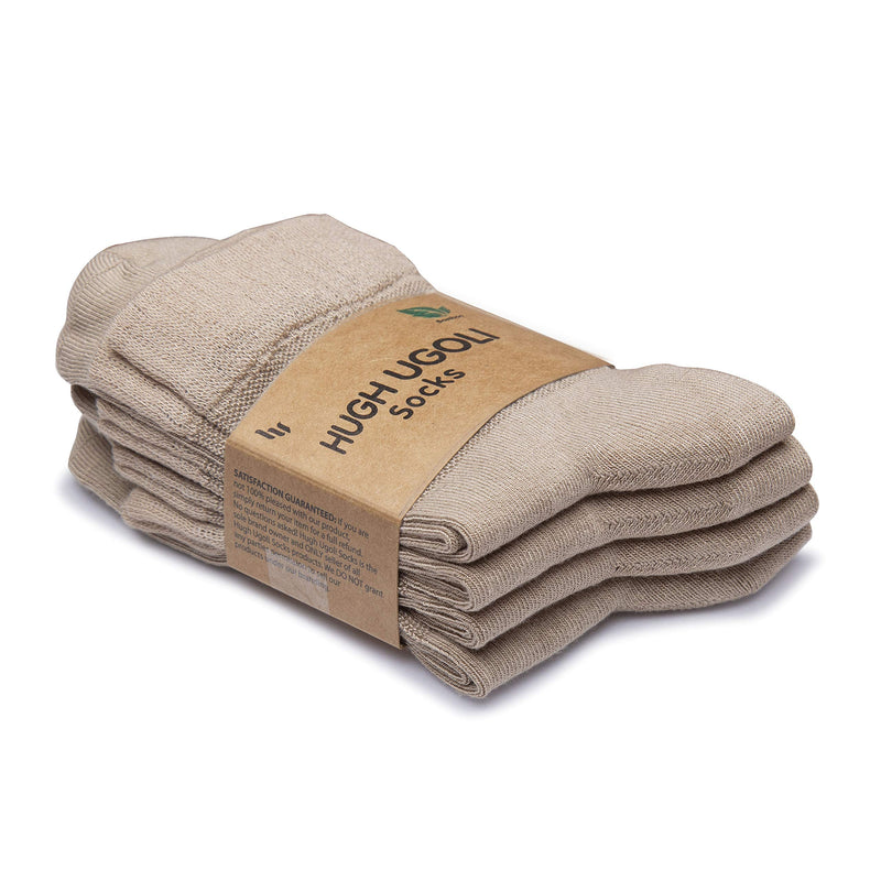 Hugh Ugoli Men's Loose Diabetic Ankle Socks Bamboo, Wide, Thin, Seamless Toe and Non-Binding Top, 4 Pairs 8-11 Beige - NewNest Australia