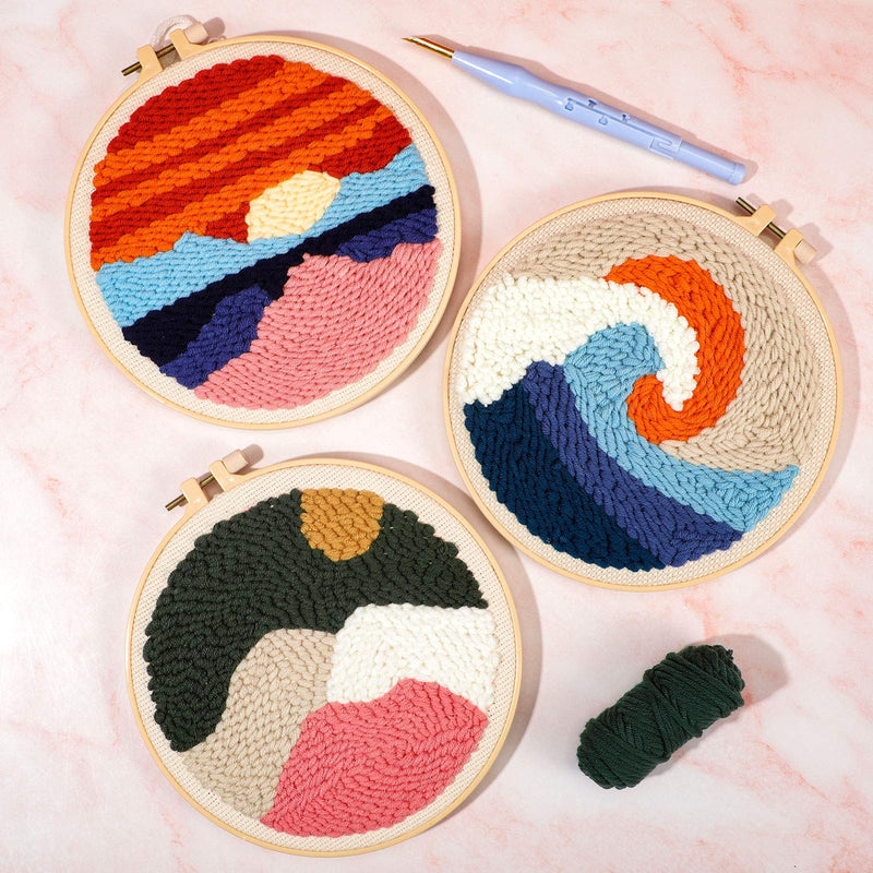 3 Sets Punch Needle Embroidery Starter Kit Punch Needle Kits Threader Fabric Embroidery Hoop Yarn Rug Punch Needle with an Adjustable Embroidery Pen for Adults Kids Beginner (Red) - NewNest Australia