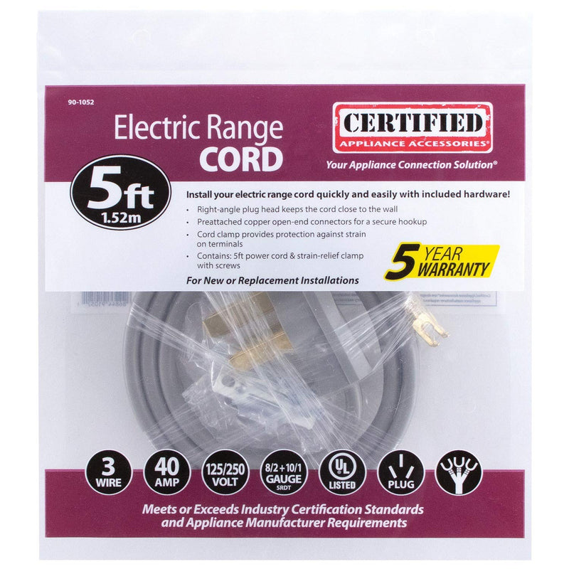 Certified Appliance Accessories 40-Amp Appliance Power Cord, 3 Prong Range Cord, 3 Wires with Open-End Connectors, 5 Feet, Copper Wire 5 Foot - NewNest Australia