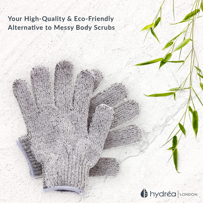 Hydrea London Exfoliating Gloves - Carbonised Bamboo Face Exfoliator & Body Scrubber for Men & Women - Deep-Cleansing & Smoothing Shower Mitt Exfoliant - Charcoal Facial Bath Scrub for Skincare - NewNest Australia