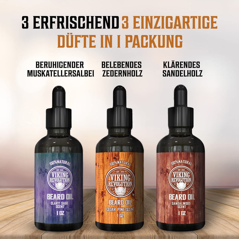 Viking Revolution Beard Oil Men - Set 3x28g Pack of 3 - For Healthy Beard Care - Made from All-Natural Sandalwood, Pine, Cedar and Clary Sage Beard Oil Beard Oil Sandalwood, Pine & Cedar, Clary Sage - NewNest Australia
