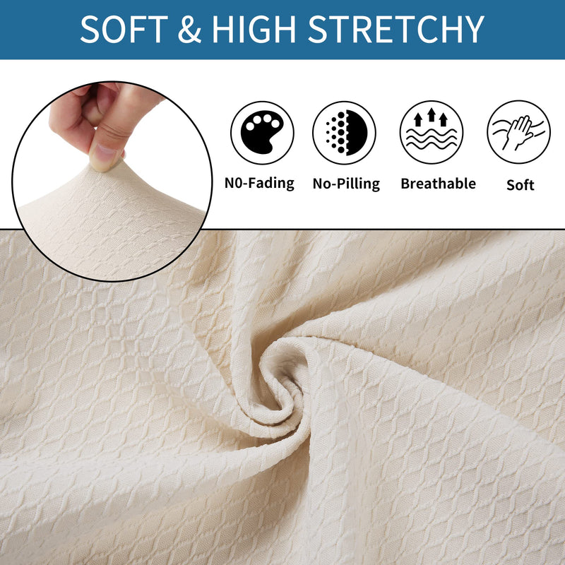 smiry Waterproof Seat Covers for Dining Room Chairs Set of 2, Stretch Jacquard Removable Washable Chair Seat Slipcovers Protector, No Rear Covers, Beige - NewNest Australia
