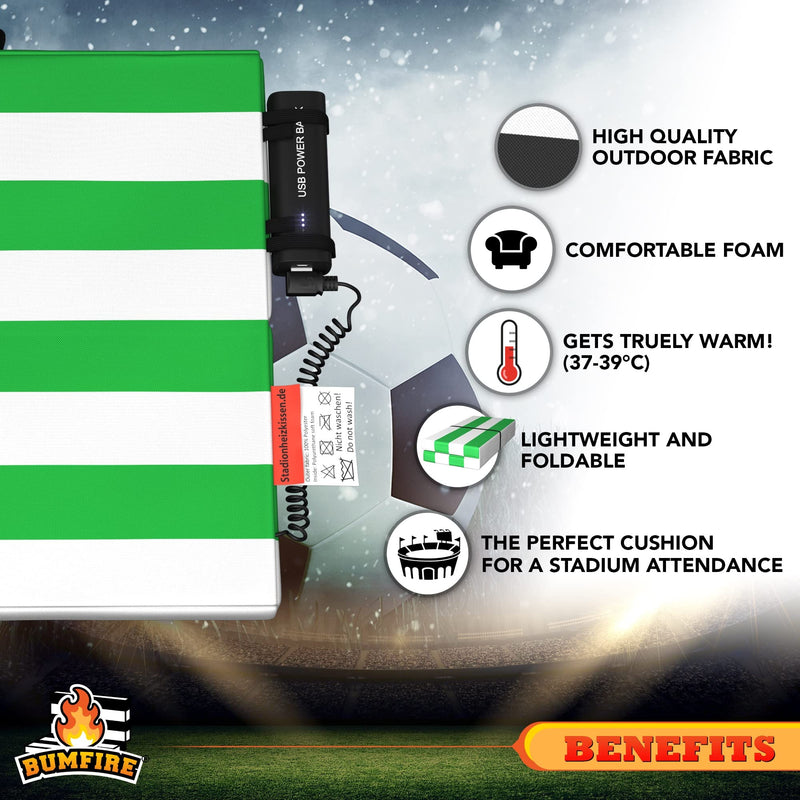 Heated Stadium Seat Cushion | Thermal Heat to Keep You Warm When Doing Outdoor Activities Like Camping | Foldable & Portable | Water & Dirt-Resistant | USB Connector | Green/White | 33x33x3.5 cm - NewNest Australia