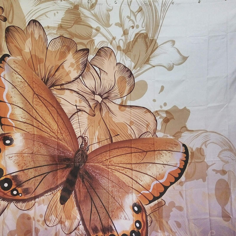 Easy House Butterfly Shower Curtain, Cloth Fabric Bathroom Decor Set with 12 Hooks - 72 Inch, Brown - NewNest Australia