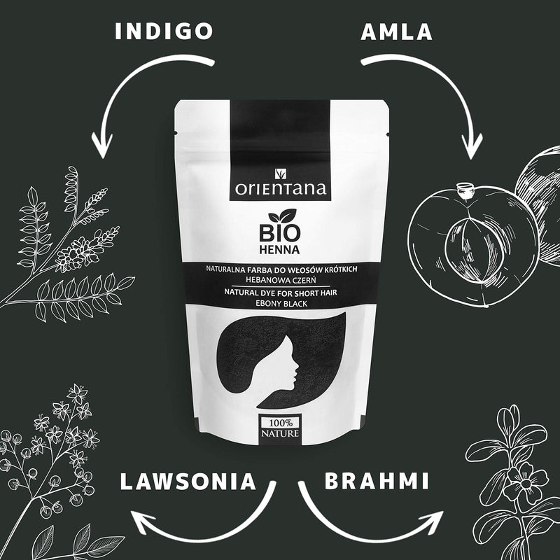 Orientana - Bio Hair Henna Ebony Black | 100% Natural Vegan Herbal Powder For Hair Dye | Ebony Black For Short to Medium Hair | Herbal Permanent Colour | Nourish Shine & Volume - 50g 50 g (Pack of 1) - NewNest Australia