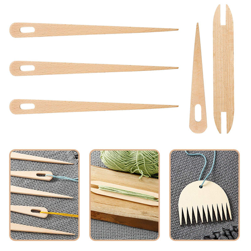 7 Pieces Wood Hand Loom Stick Set, Include 5 Pieces Wood Weaving Crochet Needle with Wooden Shuttles Weaving Stick and Wood Weaving Comb for Knitted Crafts DIY - NewNest Australia