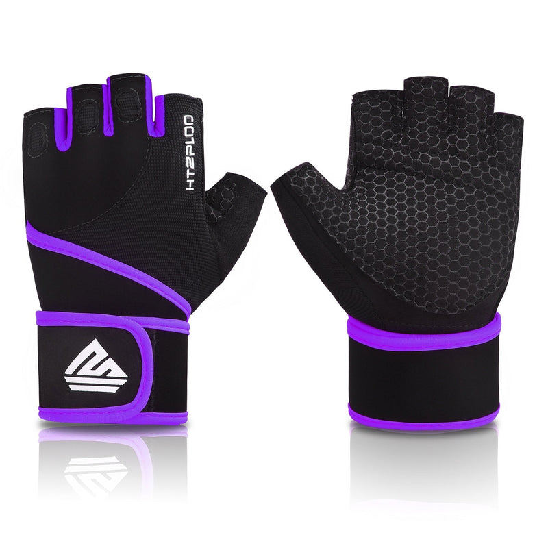 HTZPLOO Workout Gloves Gym Gloves Weight Lifting Gloves for Men Women with Full Palm Pad ,Strong Wrist Wraps Support,Enhanced Grip,for Fitness,Training,Weightlifting,Exercise Black&Purple Medium - NewNest Australia