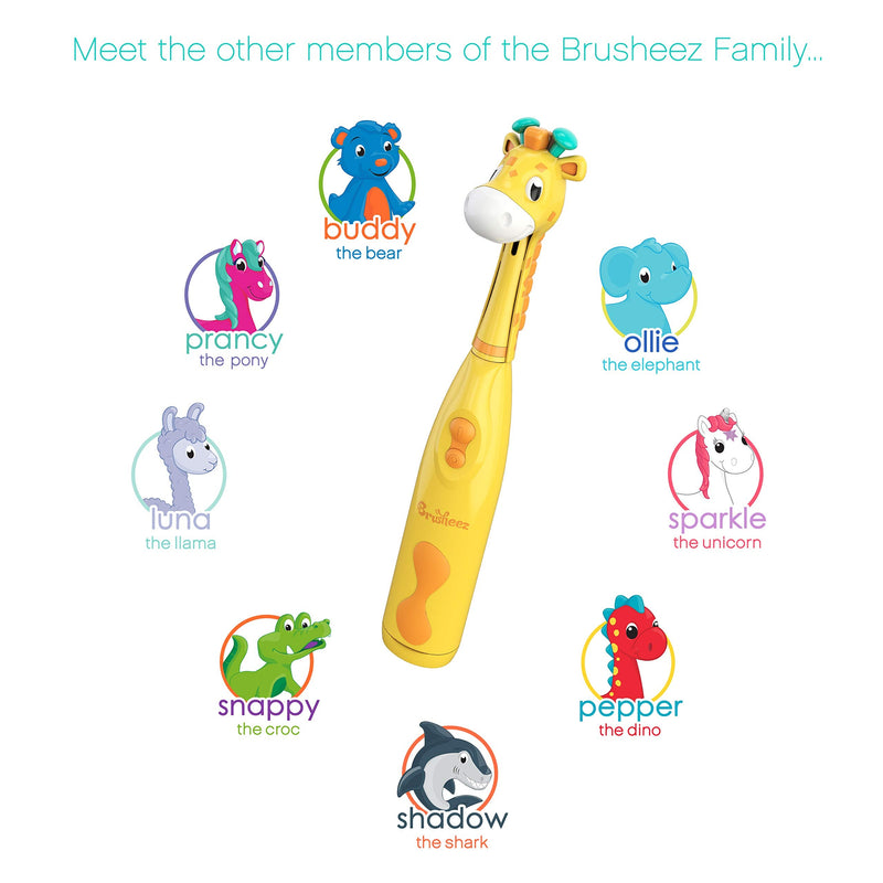 Brusheez® Kids Electric Toothbrush Set (Safari Edition) - Battery Operated, Soft Bristles, Easy On/Off, 2 Brush Heads, Animal Cover, Sand Timer, Rinse Cup, and Base - Ages 3+ (Jovie The Giraffe) Jovie - NewNest Australia