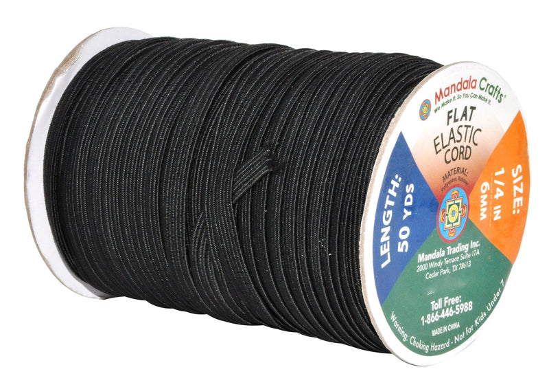 Mandala Crafts Flat Elastic Band, Braided Stretch Strap Cord Roll for Sewing and Crafting; 1/4 inch 6mm 50 Yards Black - NewNest Australia