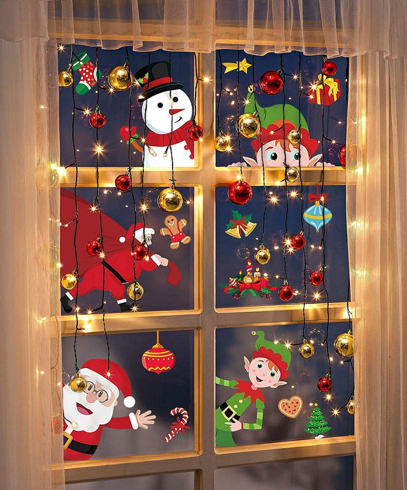 314 PCS 12 Sheets Christmas Window Clings Snowflake Decorations - Winter Wonderland Xmas Party Supplies - Santa Claus Elf Reindeer Peeking Decals - NewNest Australia