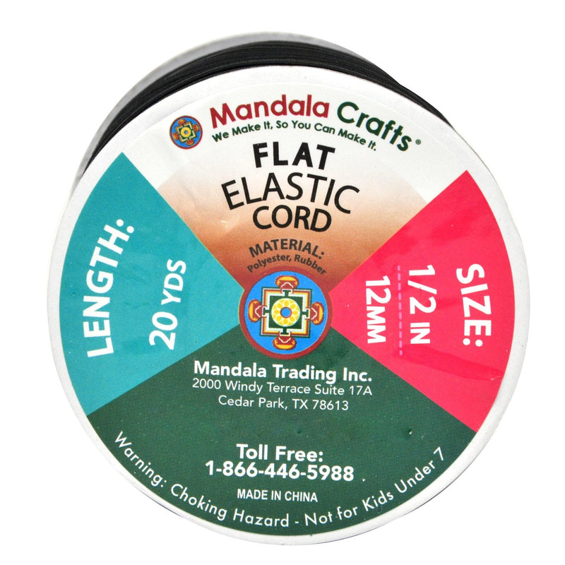 Mandala Crafts Flat Elastic Band, Braided Stretch Strap Cord Roll for Sewing and Crafting; 1/2 inch 12mm 20 Yards Black - NewNest Australia