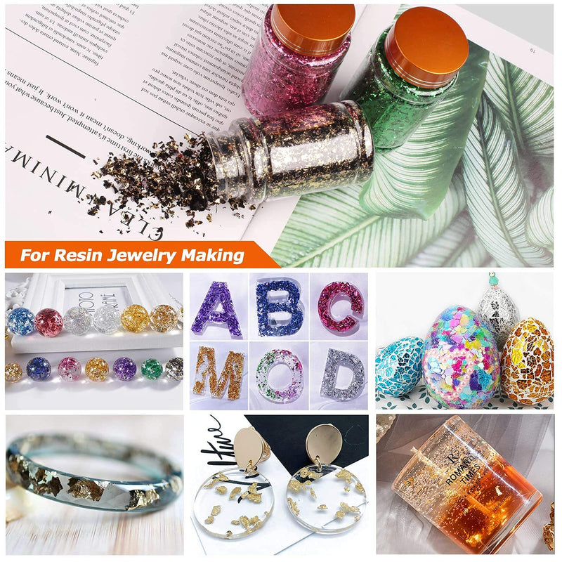 Gold Foil Flakes for Resin, Yibeishu10 Colors Metallic Foil Flakes,Gilding Flakes for Nails, Crafts (Gold, Silver, Copper, Black, Green, Blue, Blue Silver, Black Gold, Purple, Peach) 10 Color - NewNest Australia