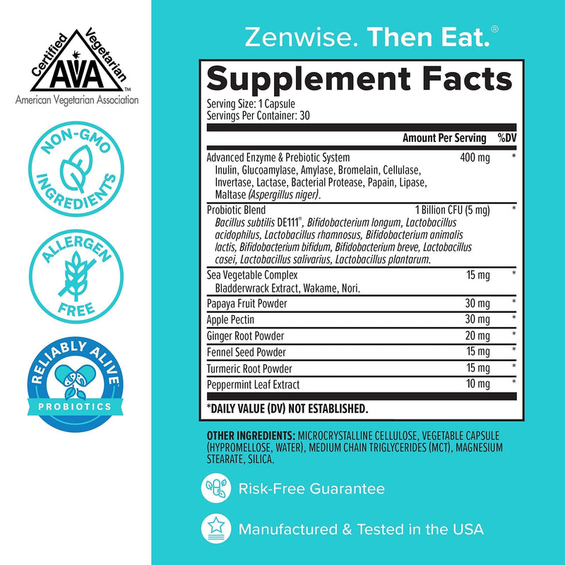 Zenwise Health Digestive Enzymes, Plus Prebiotics & Probiotics Supplement, Travel Size, Daily Digestion + Immune Support, for Occasional Gas, Gut Bloating & Irregularity (30 Count Tin) 30 Count Tin - NewNest Australia