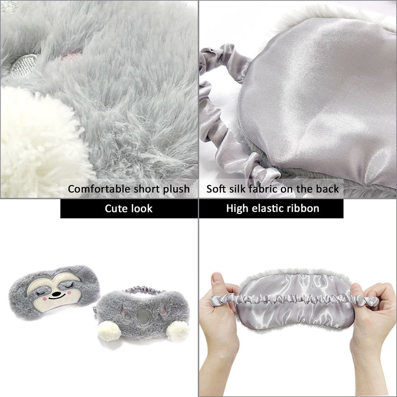 2 pcs Eye Mask Sleep Women Girls Kids Adult Child Soft Blindfold Elastic Strap Fluffy Breathable Eyeshade Animal Plush Cartoon Skin-Friendly Night Travel Sleeping Nap Meditation Blackout Anti-Allergy - NewNest Australia