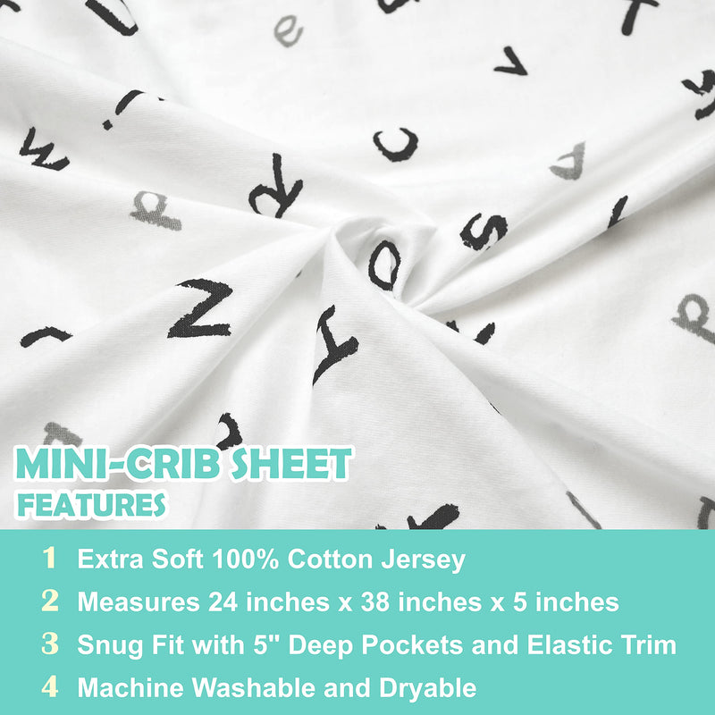 American Baby Company 100% Natural Cotton Value Jersey Knit Fitted Portable/Mini-Crib Sheet, Alphabet, Soft Breathable, for Boys and Girls, Pack of 1 - NewNest Australia