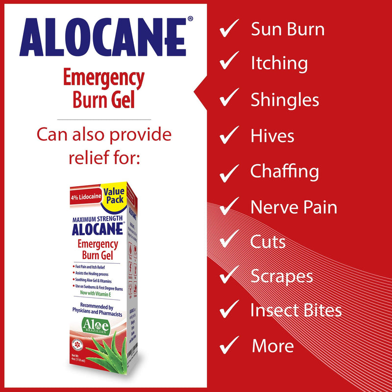 Alocane Emergency Burn Gel 4 Lidocaine Maximum Strength Fast Pain and Itch Relief for Minor Burns Sunburn Kitchen Radiation Chemical First Degree Burns First Aid Treatment Burn Care, 4 Fl Oz 4 Fl Oz (Pack of 1) - NewNest Australia