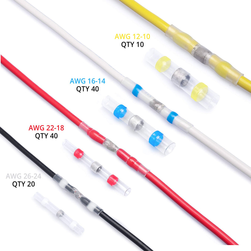 Wirefy 110 PCS Solder Seal Wire Connectors Kit - Heat Shrink Solder Butt Connectors - Waterproof Solder Sleeves - Self Soldering Wire Connectors - Set 26-10 AWG 110 PCS Kit - NewNest Australia