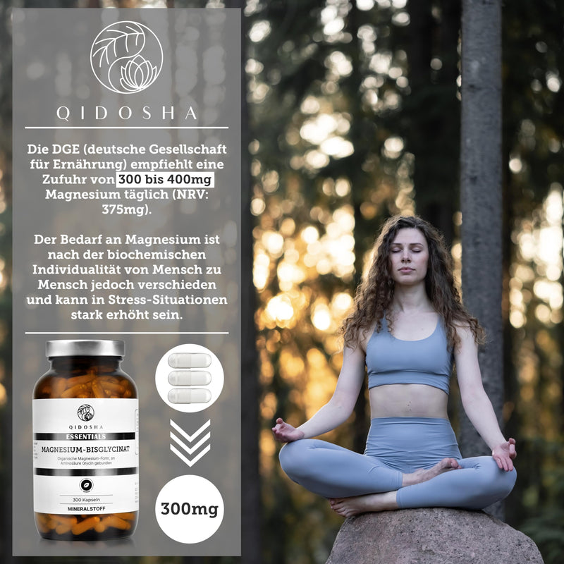 QIDOSHA® Magnesium Bisglycinate capsules, 300 pieces in a pharmacy jar, organic magnesium form as magnesium glycinate, 300 mg elemental magnesium per daily portion from 1500 mg magnesium bisglycinate - NewNest Australia