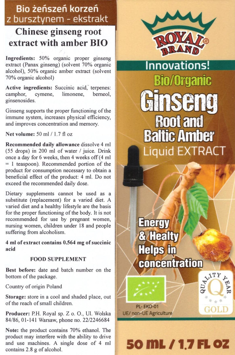 Organic/BIO Liquid Amber Extract with Organic Ginseng/Succinic Acid with Ginseng/Strengthens The Body and Brain / 50 ml/1,7 fl oz. A Unique brochure About Amber and Succinic Acid for Free.… - NewNest Australia