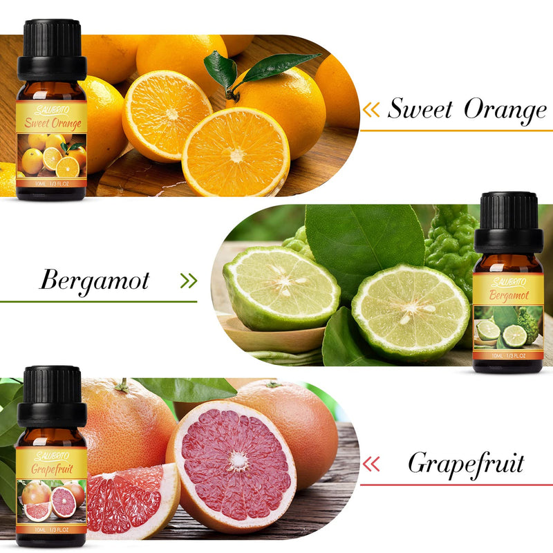 Salubrito Citrus Fragrances Essential Oils Set For Diffusers, Natural Fragrance Oils For Diffusers, 6 X 10 Ml, Sweet Orange, Bergamot, Grapefruit, Lemon, Mandarin, Lime - NewNest Australia