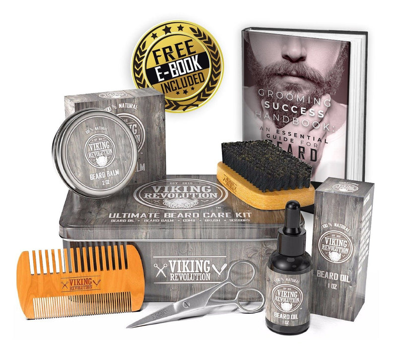 Viking Revolution Beard Care Set for Men - Ultimate with 100% boar bristles beard brush, wooden beard comb, beard balm, beard oil, mustache & beard scissors - NewNest Australia