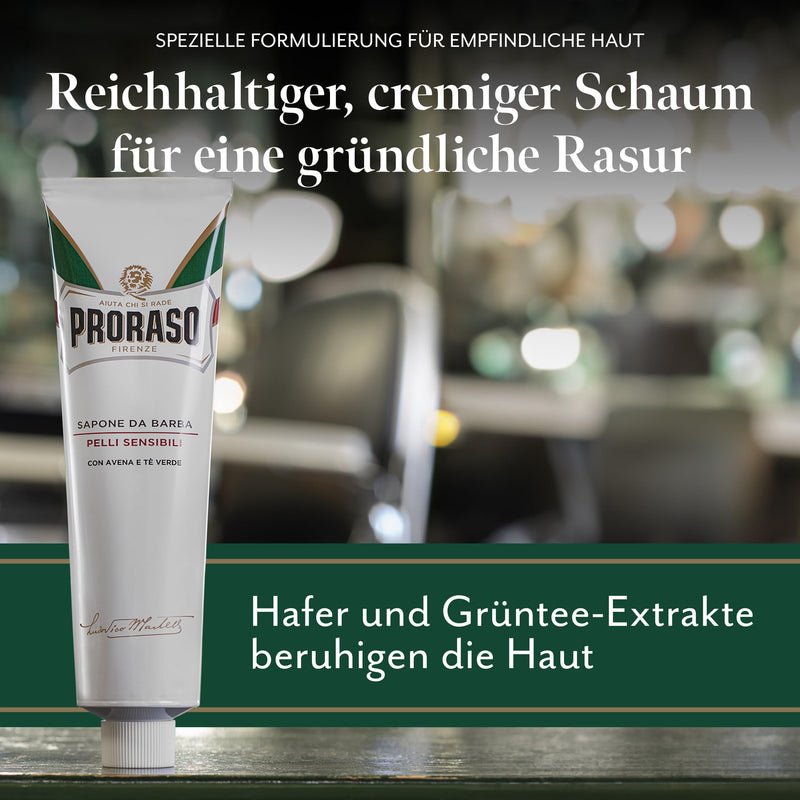 Proraso Shaving Cream Tube Sensitive, 150 ml, soothing and creamy shaving soap for men, with oats and green tea extracts, Made in Italy, White Single - NewNest Australia