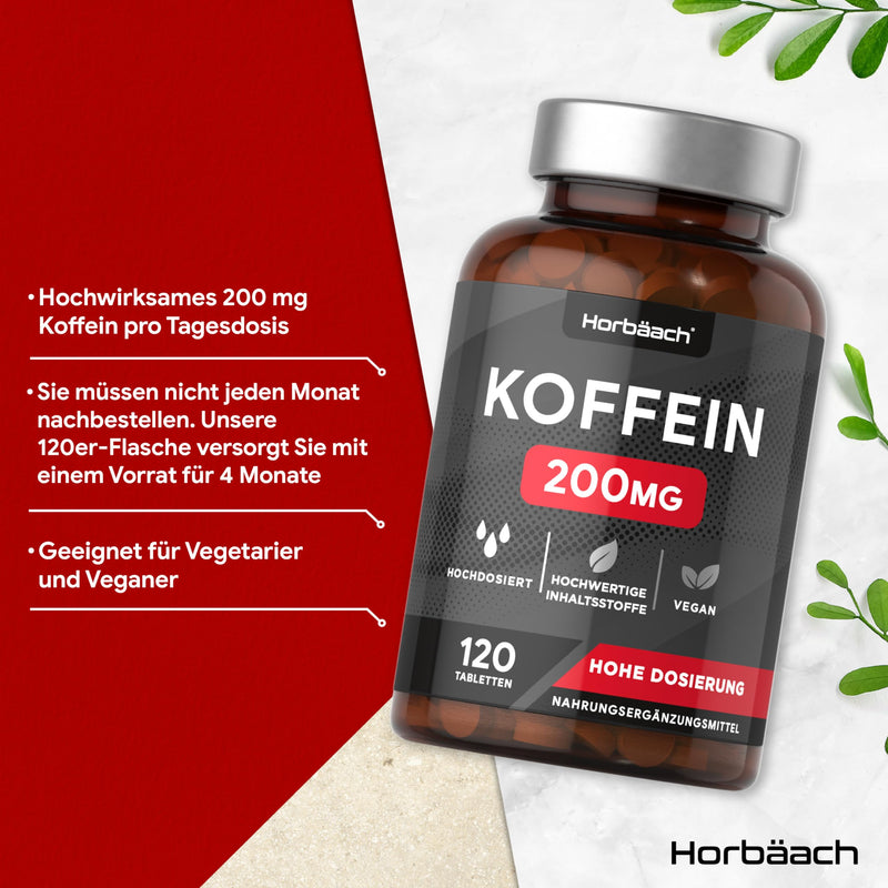 Caffeine tablets 200mg high dose | 120 Vegan Caffeine Pills | by Horbaach - NewNest Australia