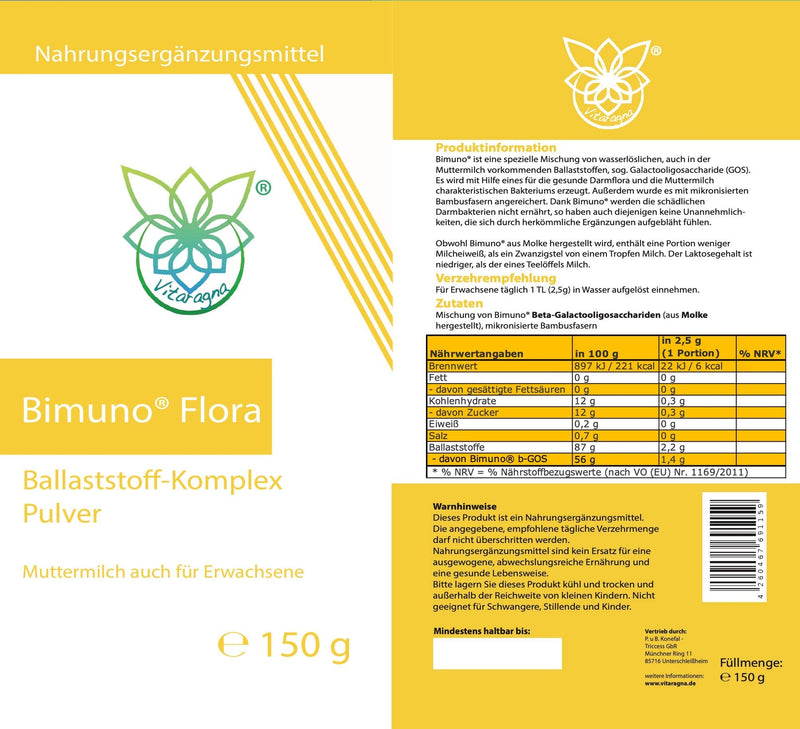 VITARAGNA Bimuno Flora fiber complex with GOS as powder - breast milk also for adults, for the intestinal flora and intestinal bacteria, 150g - NewNest Australia