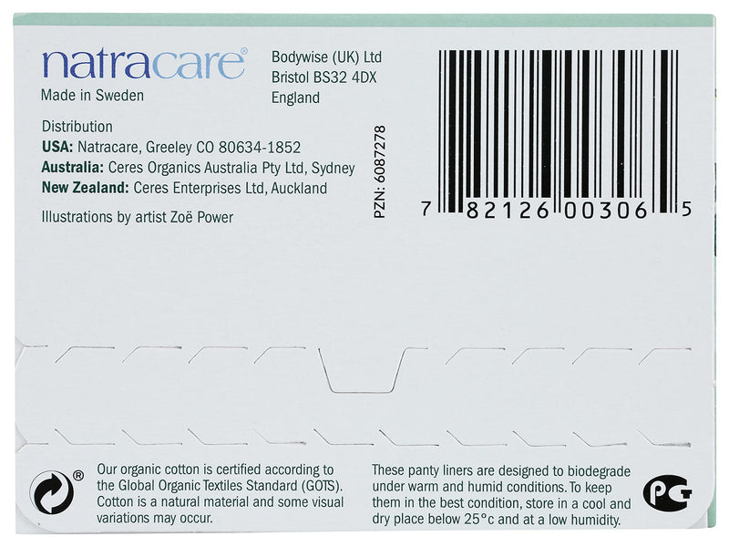 Natracare Natural Organic Curved Panty Liners, Made with Certified Organic Cotton, Ecologically Certified Cellulose Pulp and Plant Starch (1 Pack, 30 Liners Total) - NewNest Australia