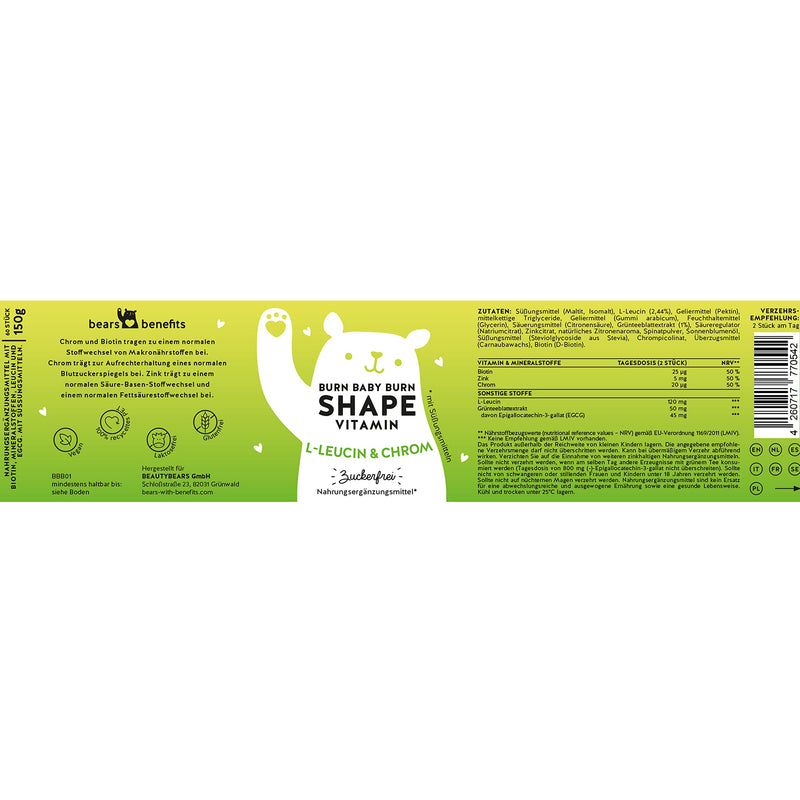 For fat metabolism and fat burning - support in losing weight - with chromium, biotin, zinc, L-leucine - monthly supply - Bears with Benefits Burn Baby Burn Shape Vitamin, rubber - NewNest Australia