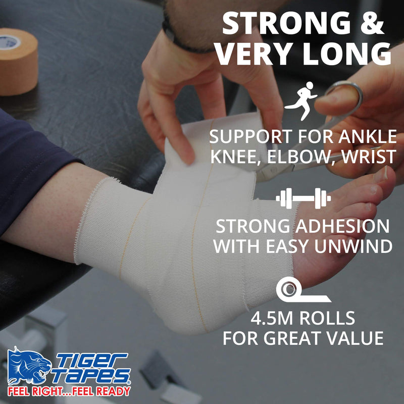 TIGERTAPES - Pack of 12 Tiger Club Elastic Adhesive Bandage (2.5cm x 4.5m) - Easy to Apply EAB Sports Tape for Sports Healthcare Professionals - Provides Stable Support - Beige 25cm x 45m Beige (12 X Rolls) - NewNest Australia